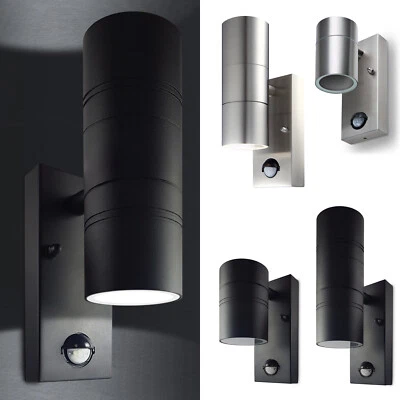 LED Wandleuchte mit Bewegungsmelder Dämmerungssensor schwarz Edelstahl GU10 230V - Bild 1 von 4