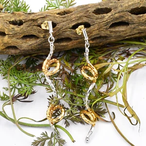 14k Yellow & White Gold Twisted Dangle/Drop Earrings - Picture 1 of 3