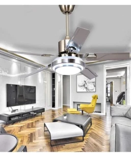 RainierLighting 48” Ceiling Fan Stainless Steel Remote 3 Speed 3 Color Lamp - Picture 1 of 8