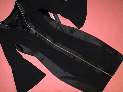 NUEVO CON ETIQUETAS VESTIDO JAX Etiqueta Negra 4 NEGRO Bodycon Completo Dorado Cremallera Mangas Satinado Elástico Foto 1 de 4