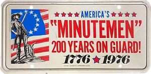 Panneau de plaque d'immatriculation vintage 1976 America's Minutemen bicentenaire des États-Unis