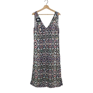 Sussan Size 8 Ikat Print Linen Viscose Sleeveless V-Neck Relaxed Fit Midi Dress - Picture 1 of 9