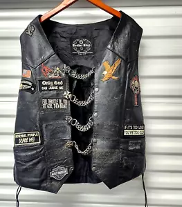Motorcycle Vest w/ Plain & 2 HD Patches Vest Chains Needs Restoration by L. King - Picture 1 of 19