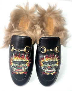 Gucci Princetown BEADED HORSEBIT Fur Shearling Lined Leather Slipper Mule  36/6
