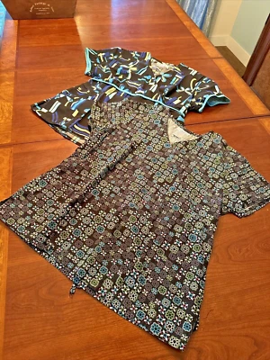VTG 2X SB SCRUBS LOT Womens Tops Assorted Patterns w Pockets Sz L - Image 1 of 4