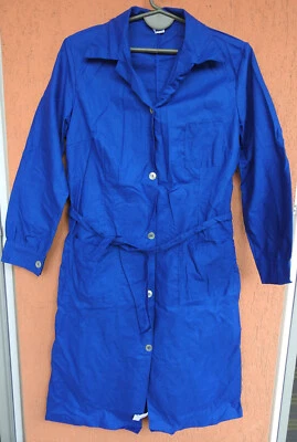 Vintage 80s Womens French Lab Coat ROBUR Depose Lyon Work Jacket Blue NEW (M) - Image 1 of 4