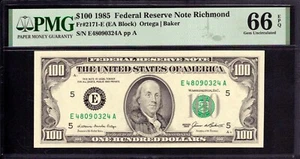 1985 $100 FEDERAL RESERVE NOTE RICHMOND FR.2171-E EA BLOCK PMG GEM UNC 66 EPQ - Picture 1 of 4