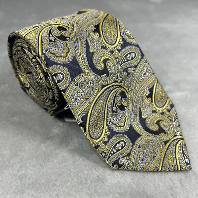US POLO ASSN DESIGNER Hombres XL Corbata Azul Marino y Amarillo Paisley 62"x 3" Foto 1 de 4