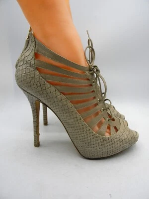 CHRISTIAN DIOR Snake Embossed Leather Lace Up Peep-Toe Heels Booties Pumps Sz 37 - Image 1 of 4