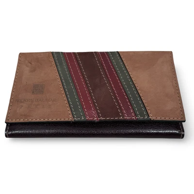 Cartera de Colección Pierre Balmain Paris Triple Plegable Marrón Tostado Cuero Rayas Cartera Foto 1 de 4