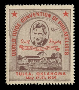 1939, WORLD WIDE CONVENTION OF PHILATELISTS (WILL ROGERS MEMORIAL) - Picture 1 of 2