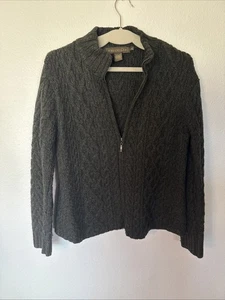 Inis Crafts Dark Green Ireland 100% Merino Wool Cable Knit Zip Up Sweater Sz XL - Picture 1 of 6