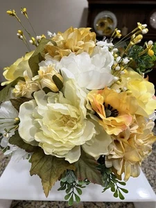 Yellow And White Floral Arrangement - measures 11 x 11 x 13“ - Picture 1 of 4