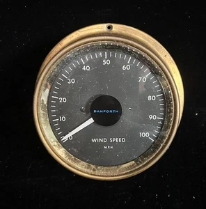 Vintage Danforth Nautical Wind Speed M.P.H. Anemometer Gauge ~ Brass Casing - Picture 1 of 7