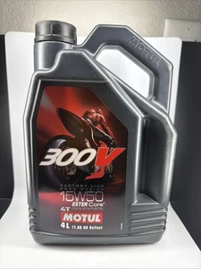 Aceite de moto totalmente sintético Motul 300V 4T 15W-50 4 litros 1,05 galones - Imagen 1 de 2