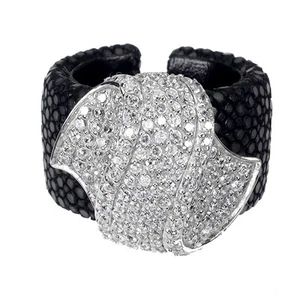925 Sterling Silver Adjustable Ring Round Simulated Cz Stingray Leather 7 - Imagen 1 de 14