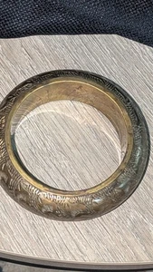 Vintage großer Messing Armreif geätzt schwer Nachlass Schönheit - Bild 1 von 12