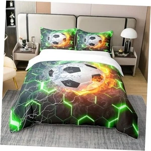 Kids Soccer 100% Cotton Duvet Cover Twin Size,Football Bedding Set for Boys - Picture 1 of 8