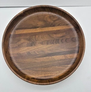 Vintage 12" Round Solid Wood Black Walnut tray USA Rustic Primitive - Picture 1 of 6