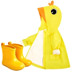 2 Pcs Toddler Raincoat Rain Boots Set Kids Baby Cartoon Hoodie Zipper Jacket ... - Picture 1 of 6