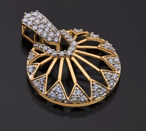 14K Yellow Gold Circle Diamonds Pendant - Picture 1 of 3