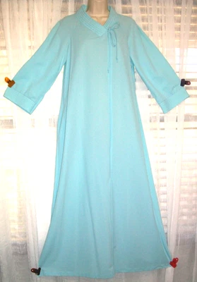 VTG 70s SEARS TAKE-ALONG SZ M LONG AQUA THIN NYLON ZIP ROBE LOUNGER~HOSTESS GOWN - Image 1 of 4