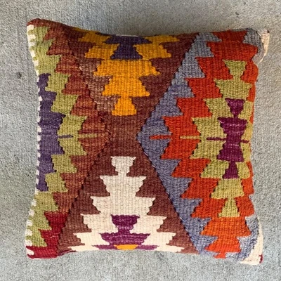 Funda de Almohada Kilim Vintage 15 X 15 Bohemia Hecha a Mano Almohada Cojín Turco Boho Foto 1 de 4