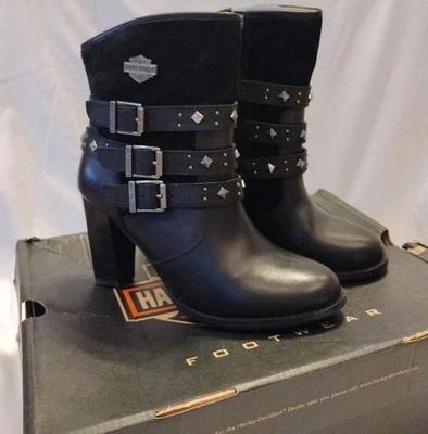 Harley Davidson Abbey Women's Size 6.5M Black Studded Boot 3.5" Heel - Image 1 of 4