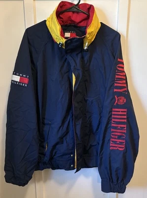 Vintage 90s Tommy Hilfiger Sailing Embroidered Spellout Windbreaker Jacket L - Image 1 of 4