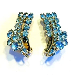Vintage Ohrclips Silber & hellblau Strass Mid Century Schmuck - Bild 1 von 8