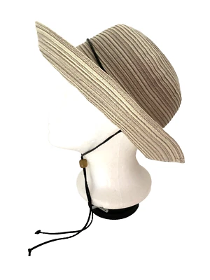 Vintage SCALA Hat Gray Taupe Woven Adjustable Interior & Black Leather Tie OS - Image 1 of 4