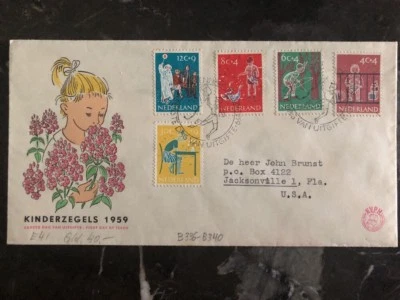 1959 Holland First Day Cover FDC childrens stamps To Jacksonville Fl USA - Image 1 of 2