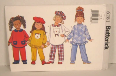 Butterick 6281 Easy Pullover Top, Pants & Hat Girls' 4-5-6  Uncut Pattern - Image 1 of 3
