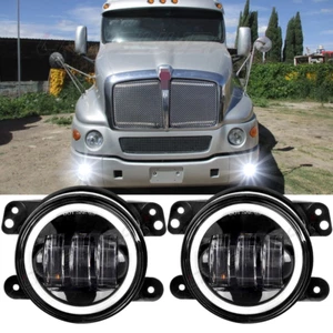 Pair 4inch Round Bumper LED Fog Lights Driving Lamp for Kenworth T2000 1998-2010 - Picture 1 of 12