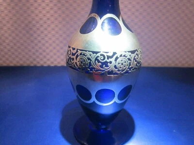 Vase von Friedrich Spahr Kobalt - blaue Glas Vase 1000 Silber Overlay - Bild 1 von 4