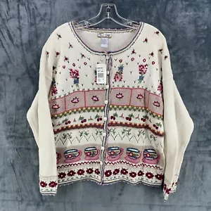 VTG NWT Heirloom Collection Floral Teapot Spring Cream Cardigan Knit Granny - Picture 1 of 21