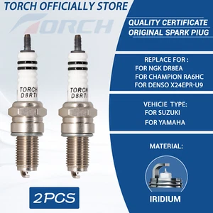 2PK TORCH D8RTI Iridium Spark Plug Replace for NGK DR8EA D8EA DR8EIX Spark Plug - Picture 1 of 11