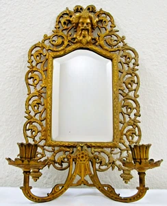 Bradley and Hubbard Victorian Brass Bacchus Mirror Double Candle Wall Sconce - Picture 1 of 11