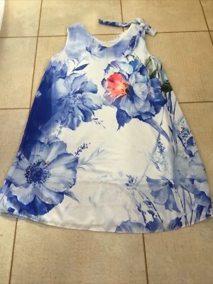 Vestido leve verão sem mangas forrado branco e azul tamanho M (Reino Unido 12) Novo com etiquetas - Imagem 1 de 4