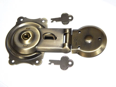 Vintage Trunk Lock and Keys  Hump Back Steamer Foot Locker Antique Brass Finish Cover