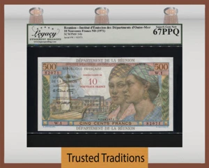 TT PK 54b 1971 REUNION 500 FRANCS = 10 NOUVEAUX FRANCS LCG 67 PPQ SUPER GEM NEU - Bild 1 von 2