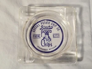 Vintage BROOKS POTATO CHIPS Chip Co. Glass Advertising Ashtray SPRINGFIELD MO - Picture 1 of 2