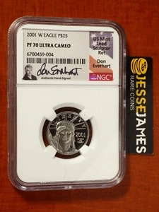 2001 W $25 PROOF PLATINUM EAGLE NGC PF70 ULTRA CAMEO DON EVERHART SIGNED 1/4 OZ - Picture 1 of 2