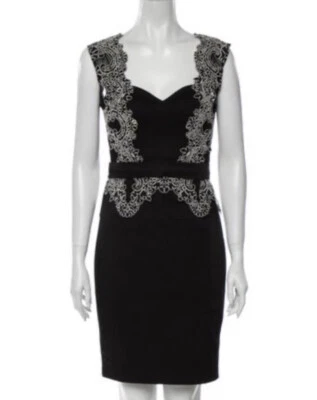 Vestido de cocktail Aidan Mattox preto renda sem mangas gola V tamanho 6 - Imagem 1 de 4