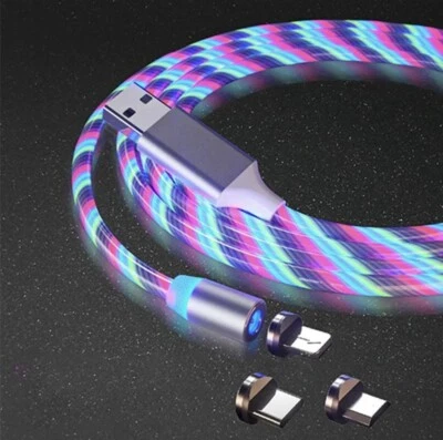 LED 3 in 1 Magnetic Fast Charging USB Cable Charger Phone USB-C Micro USB IOS - Image 1 of 4