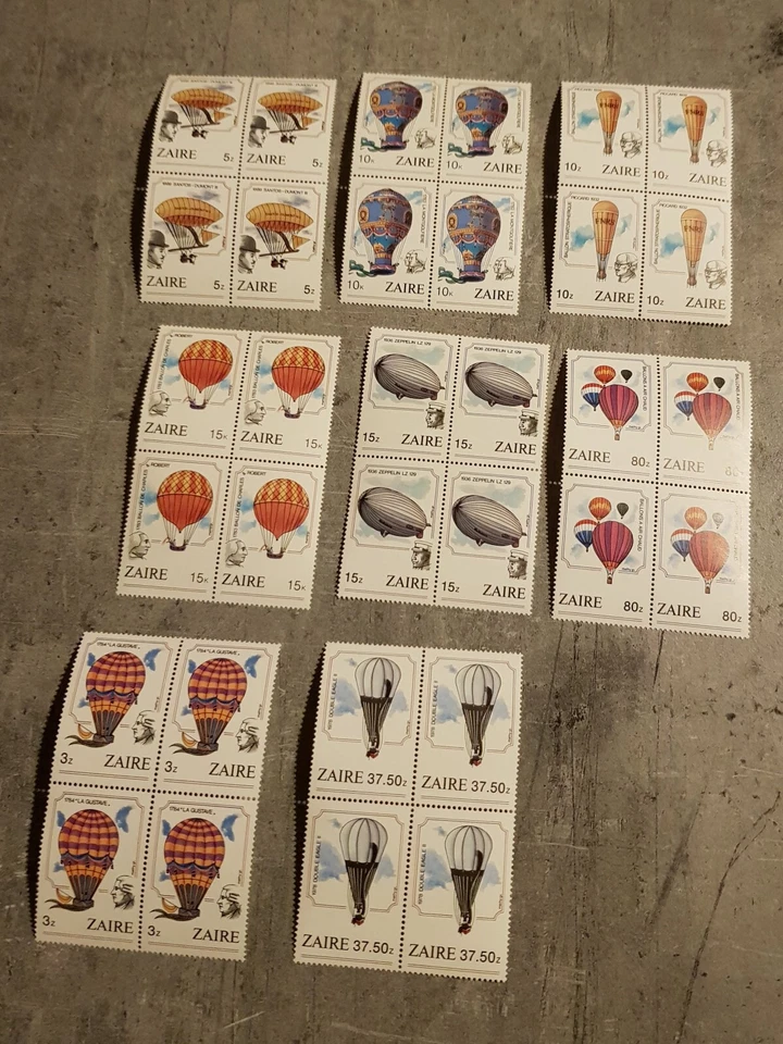 ZAIRE 1984 EL 200 ANIVERSARIO DE GLOBOS DE VUELO TRIPULADOS EN BLOQUES DE CUATRO MNH Foto 1 de 1