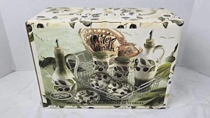 Olive Wreath Hand Painted Stoneware Oil & Vinegar Set (TU-07050) Set of 11 - Picture 1 of 10