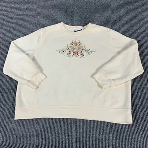 VTG Basic Editions Sweatshirt Womens XL White Pullover Embroidered Holiday 90s - Picture 1 of 15