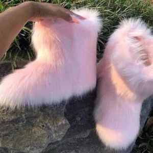 Women Winter Fluffy Faux Fox Boots Woman Plush Warm Snow Boots Luxury Footwear - Picture 1 of 46