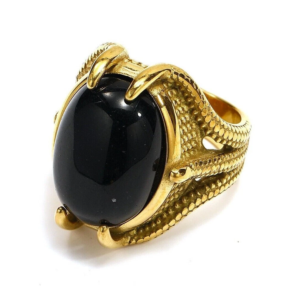 Vintage Black Oval Stone Wedding Ring Stainless Steel Dragon Claw Ring Size 7-13 Foto 1 de 1